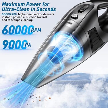 Ручний пилосос бездротовий 120W чорний: для дому, авто, дивана, килима. З USB зарядкою, 2 фільтри, 3 насадки