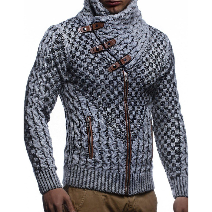 Чоловічий кардиган Eif Neson з в'язаного полотна на блискавці, Regular Fit, сіро-чорний (3XL)