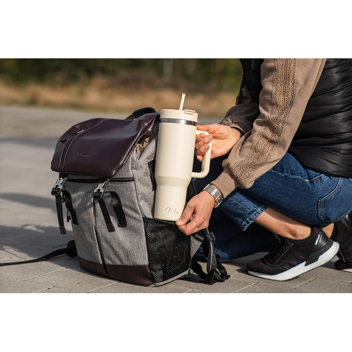 Термокружка Milu 1200 мл з трубочкою та ручкою – 48 годин льоду/24 години холод/12 годин гаряче. Нержавіюча сталь, подвійні стінки, ізольована, 1,2 л (Бежевий)