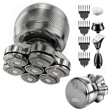 Електричний бритва для голови Glatzen Herren: професійний бритва для гоління голови, вологий та сухий, з LED-дисплеєм, 2 швидкості, сріблястий