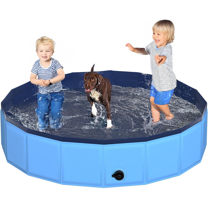 80x20 cm Folding Dog Pool – Folding Plastic Hard Pool for Dogs and Children, Non-Slip Pet Bathtub for Outdoor Garden Use, Lightweight and Portable (Blue, 160x30cm)