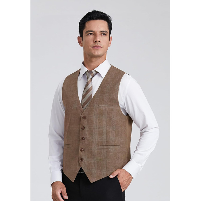 HISDERN Жилет чоловічий в клітинку, класичний, бавовна, для весілля, в стилі 'Hahnentritt', під костюм (S, Коричневий / Хакі)