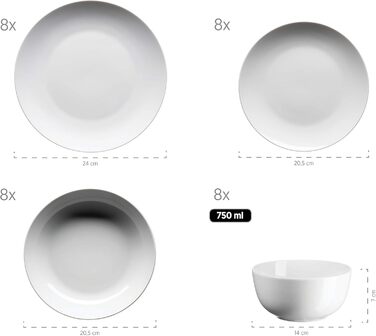 MÄSER Barca Series, Extensive Dinnerware Set for 8 People, 68-Piece Combination Service in a Modern, Rimless Shape, Round, White Complete Service 68-Piece, 8 People.