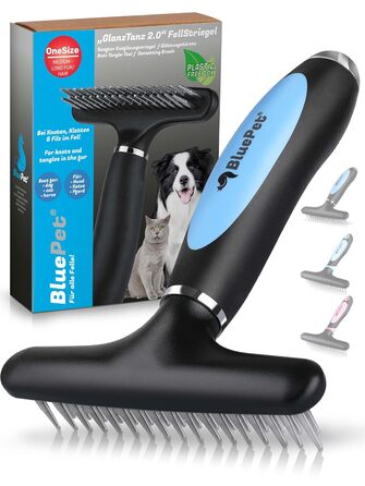Феллентвіррer BluePet - розпушувач та вичіска для довгошерстих собак та котів. Розпушувач з двома рядами пінів, розплутує, видаляє підшерсток, розгладжує та вирівнює довге волосся (Версія 2.0, блакитний)
