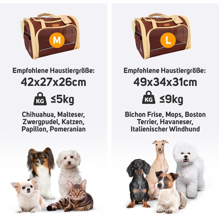 Транспортна переноска для котів та собак, переноска для маленьких собак та котів, коричнева (42 x 29 x 28 см)