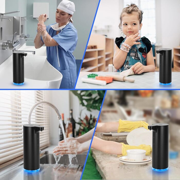 Automatic Soap Dispenser Stainless Steel Foam Soap Dispenser Electric - LAOPAO Soap Dispenser Set IPX5 Waterproof USB-C Charging with Sensor Infrared Motion Sensor for Kitchen & Bathroom (Black)