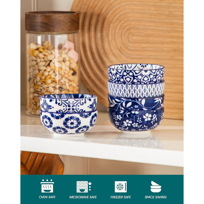 Набір кавових чашок з блюдцями Vancasso Cappuccino SELENE 6шт, 240мл, блакитно-білий вінтаж, порцеляна