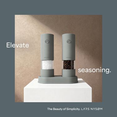 Електричні млини для солі та перцю LARS NYSØM (2 шт.) з регульованим керамічним подрібнювачем, працюють від AAA батарейок, сірий колір