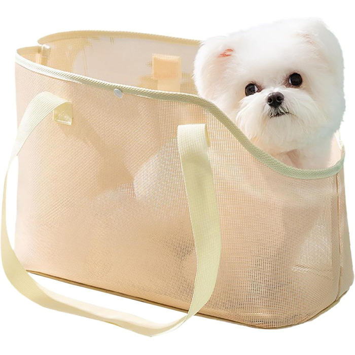 Сумка-переноска для собак і котів, літня, дихаюча сітка, пляжна сумка, переноска для цуценят, м'яка, складана, для подорожей на відкритому повітрі (жовта, M)