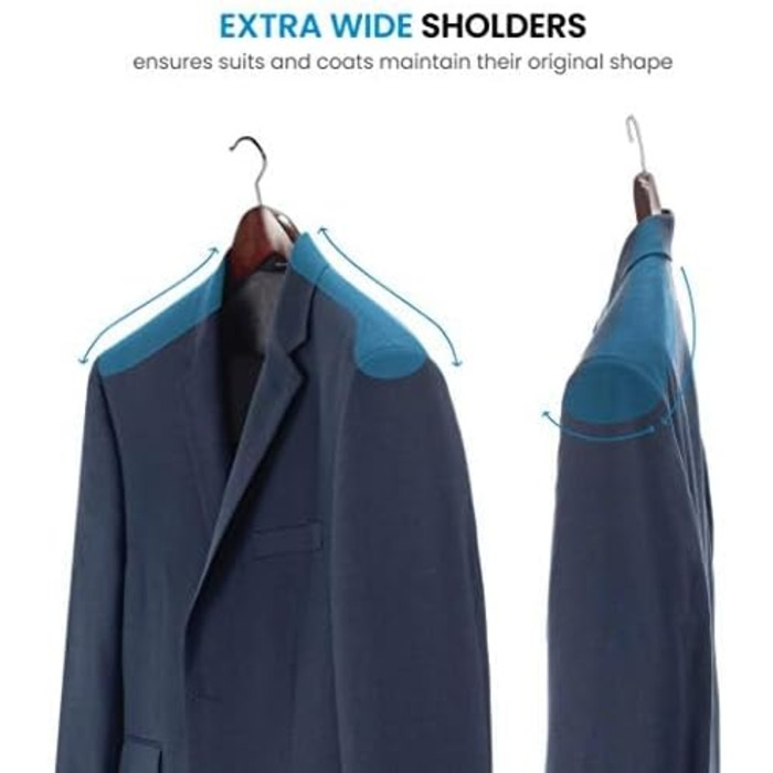 Набір дерев'яних вішалок преміум-класу 6 шт. – широкі плечі, 360° обертання | З перемичкою для штанів, пальто, курток та суконь | Гладка поверхня (натуральне дерево, вишня)