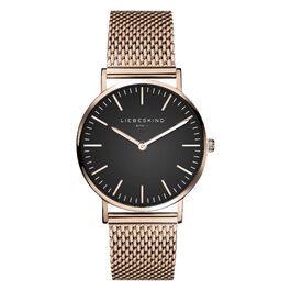 Годинник жіночий Liebeskind Berlin – круглий кварцовий, 34 мм – сітчасте браслет – 5 ATM водостійкий – сучасний та елегантний – у різних кольорах (рожеве золото / чорний)