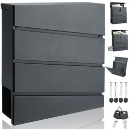 Поштовий ящик Monzana XXL з газетницею, оглядовим вікном, замком (2 ключі), сталь, антрацит. Легкий монтаж