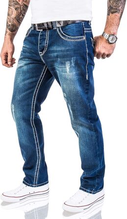 Чоловічі джинси Rock Creek RC-2056 вінтажно-сині з товстими швами, 40W/30L