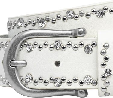 Жіночий ремінь Caspar GU292 з декоративними стразами та заклепками, білий (105 см, обхват талії 107-111 см)