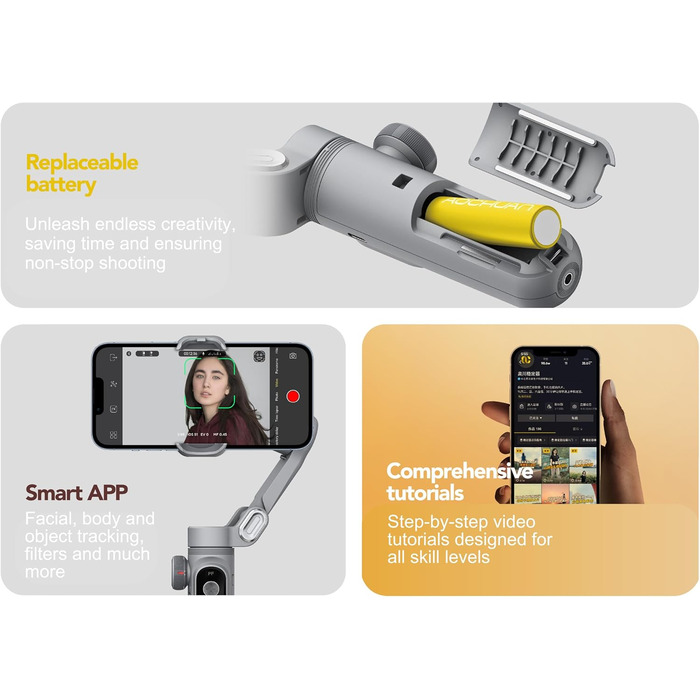 Aochuan Smart X Pro - Стабілізатор Gimbal для смартфонів (iPhone/Android) з триподом, 3-осьовий, для зйомки відео та vlogs