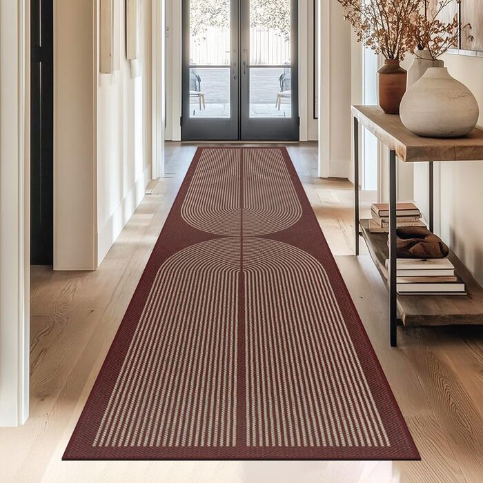 Килимок для підлоги/коридору 80x200 см з джуту, кухонний килимок, миючий, неслизький, для кухні, спальні, балкону (червоний)