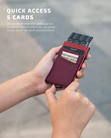 Чоловіче картхолдер VULKIT з RFID NFC захистом та відділенням для грошей - компактний картхолдер для 5-7 карток та банкнот (вишневий)