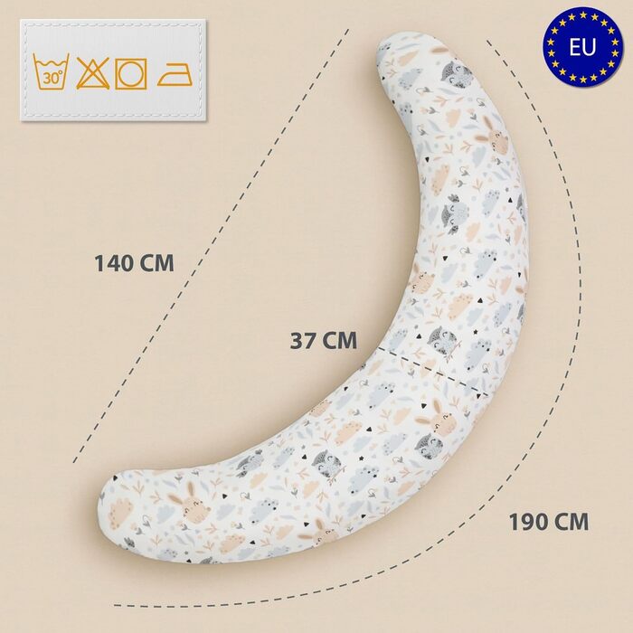 Подушка для вагітних Totsy Baby XXL 190 см - подушка для сну на боці, вагітних, з бавовняним чохлом Oeko-Tex