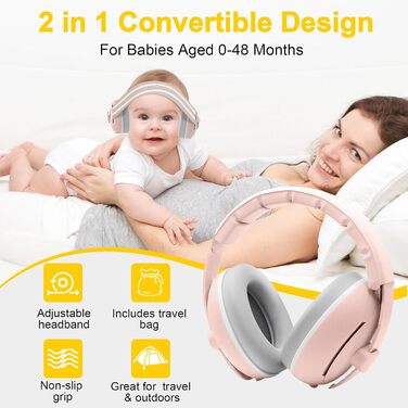 Навушники для захисту від шуму для немовлят 2-в-1, рожеві, до 48 місяців