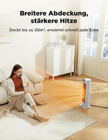 Керамічний обігрівач Midea NTH20-22ER(WH) – 2000 Вт, з термостатом, пульт ДУ, 75° осциляція, ECO-режим, для великих приміщень, білий