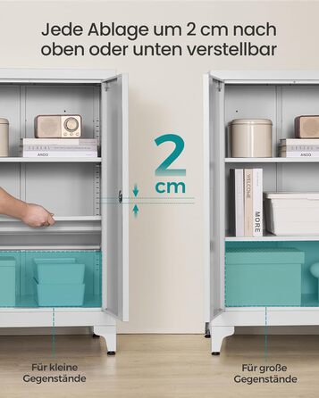 SONGMICS File Cabinet, Multi-Purpose Cabinet, Office Cabinet with 2 Doors, Lockable Cabinet, Steel Storage Cabinet, for Study Room, Living Room, Matte White OMC012W01 (60B cm, Matte Grey)