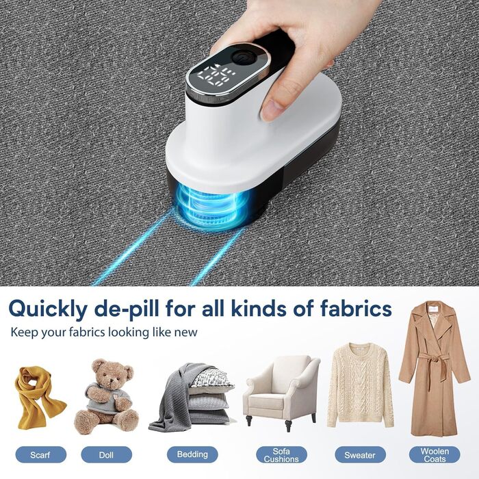 Машинка для видалення катишків HAPPHOOH з USB-зарядкою, 3 швидкості, LED-індикатор, для одягу та меблів