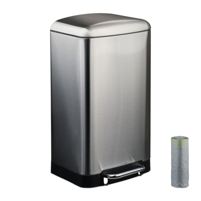 Relaxdays Kitchen Trash Can 30 Liter with Trash Bags
