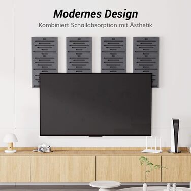 Акустичні панелі TONOR з дерев'яним шпоном, самоклеючі (4 шт, 60x30x4.7 см), звукопоглинаючі стінові панелі для обробки та декору вітальні або офісу, чорні