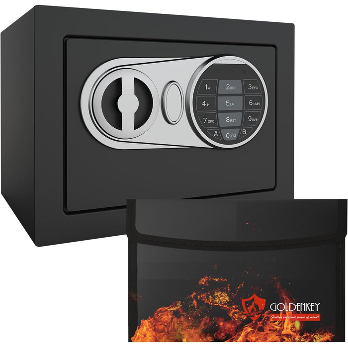 Вогнестійкий сейф для дому, міні-сейф для грошей та документів, з кодовим замком, чорний, 0.236 м³