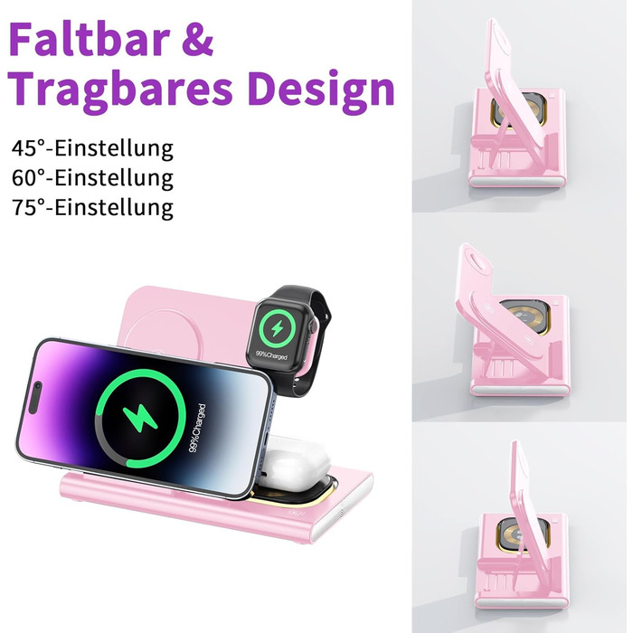 Бездротова зарядка Aimtel 3-в-1 з нічним світлом, сумісна з iPhone 17/17 Pro/17 Pro Max/17 Air та Apple Watch, для AirPods Pro