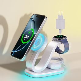 Зарядний пристрій Aimtel Schwanenhals 3-в-1 Qi2 MagSafe для Apple Watch, iPhone 17 Pro Max/17/16/15 та AirPods (30W) білий