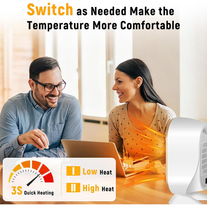 Електричний обігрівач Feebee: енергозберігаючий, тихий, 800/1200W, портативний, з контролем температури та захистом від перегріву та перекидання. Ідеально для спальні, дому, офісу (білий)