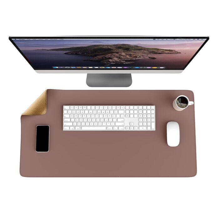 CSL Килимок для миші на стіл XXL з PU шкіри та корка 800x400 мм - Еко килимок для офісу та дому, чорний (коричневий відтінок)