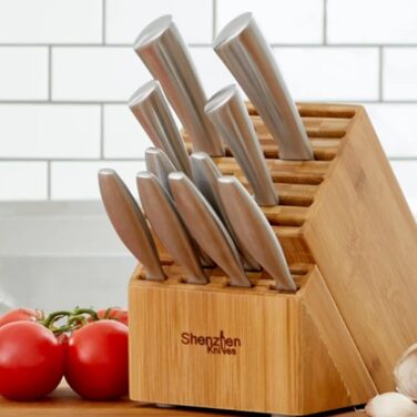 Універсальний бамбуковий блок для ножів Shenzhen Knives XL на 20 широких слотів – органайзер для зберігання кухонних ножів без ножів