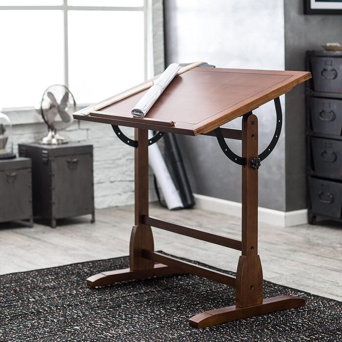 Adjustable Craft Table with Rustic Oak Top - Studio Desk for Hobbies & Art