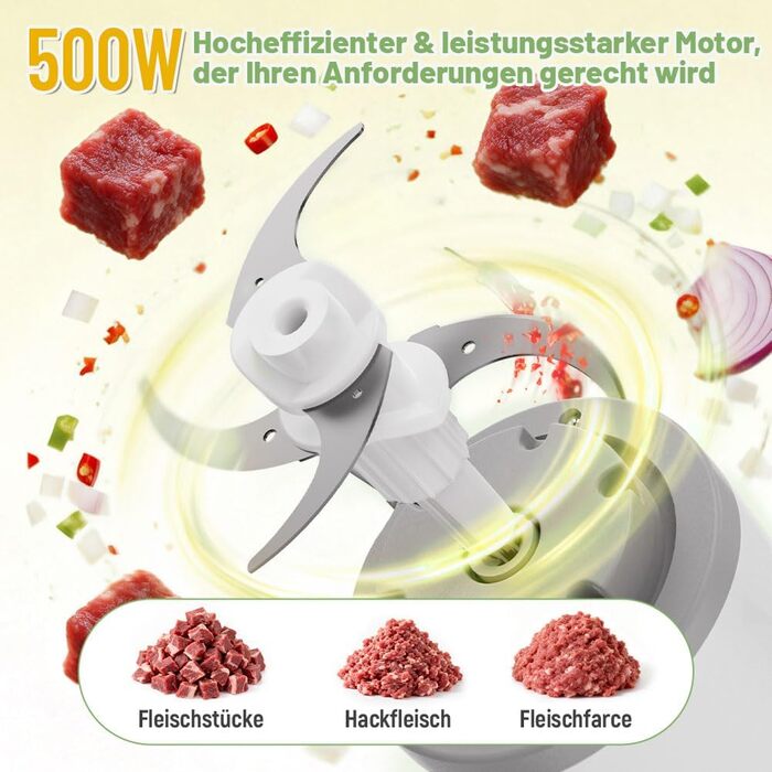 Електричний подрібнювач OUSFOT Multizerkleinerer, 1.8L, 500W, скляна чаша, для овочів, фруктів, м'яса, кухня (білий)