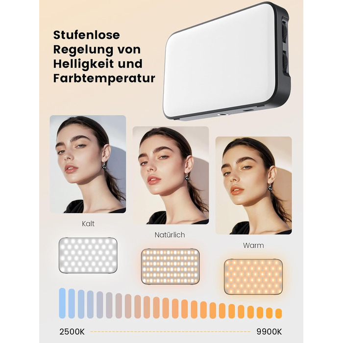 Лампа для селфі з софтбоксом та штативом – перезарядна світлодіодна лампа Clip-Fill з 96 LED, для телефону, iPhone, камери та ноутбука, для макіяжу, TikTok, Vlogs та відеодзвінків