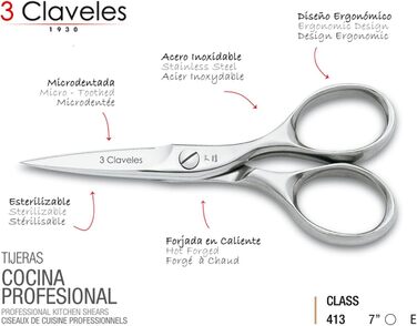 Кухонні ножиці 3 Claveles Master Class, нержавіюча сталь, 18 см, блискучі