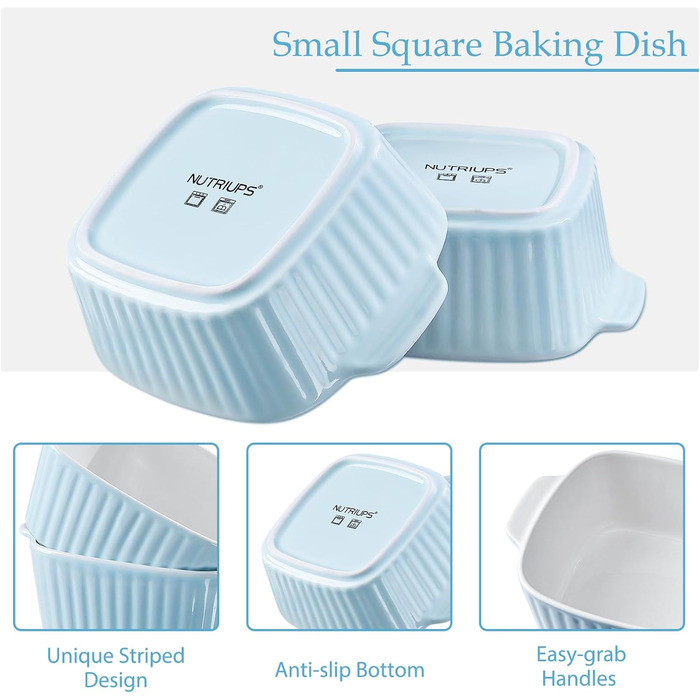 Набір форм для запікання NUTRIUPS 400мл, 4 шт., кераміка, 14.5 x 11.5 x 5.5 см, блакитний