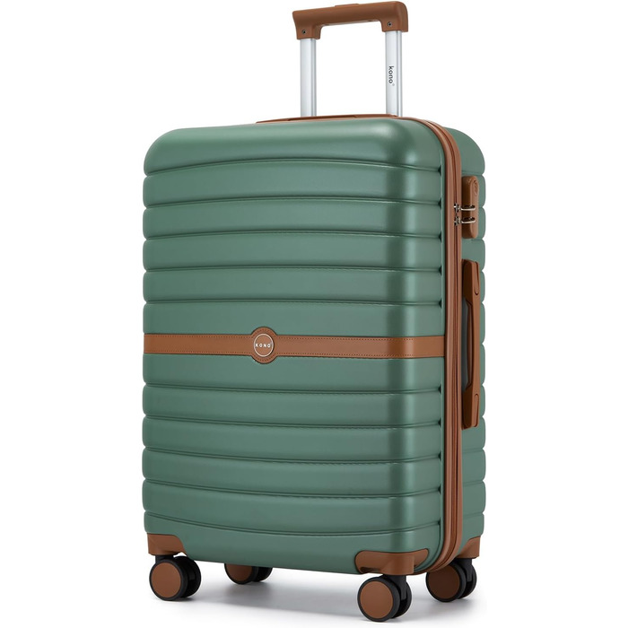 KONO Чемодан-валіза на коліщатках середнього розміру (66 см) з ABS+PC, з замком та подвійними колесами (Темно-зелений/Коричневий)