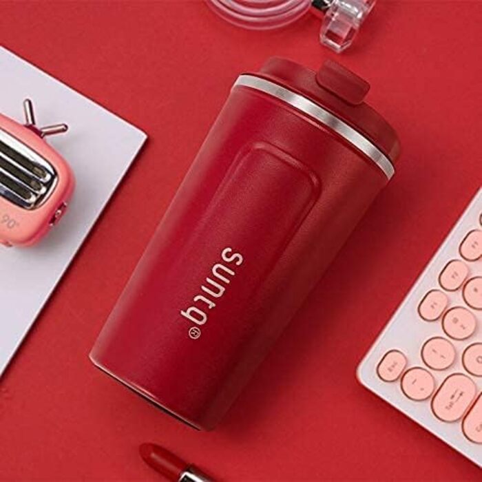 Термокружка для кави з нержавіючої сталі SUNTQ - 510 мл, з подвійною стінкою, ізольована, з кришкою, багаторазова (Чорний)