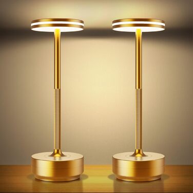 Настільна LED лампа Hapfish акумуляторна бездротова, 5000mAh, з димером, 3 режими світла, водонепроникна IP54 (2 шт. Золото)