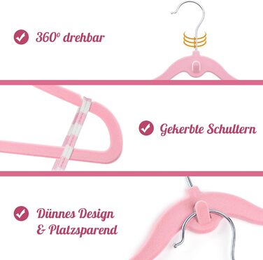 Набір велюрових дитячих вішалок 28 шт: 20 вішалок для одягу та 8 роздільників для дитячої шафи, з додатковим гачком, неслизькі, економія місця, рожеві