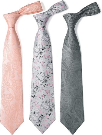 HISDERN Комплект краваток для чоловіків (3 шт.) Класичні краватки та нагрудні хустинки з шовку для весілля, свята. Розмір універсальний