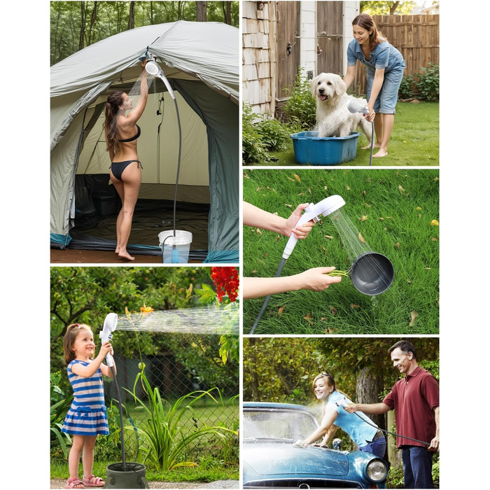 AUTOPkio Camping Shower with Battery, 12V 24V Portable Outdoor Camp Shower Set 4500mAh Rechargeable with Pump for RV, Travel, Car Washing