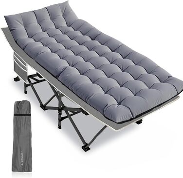 Розкладне ліжко для кемпінгу DRMOIS: велике (XXL), 81 см, вантажопідйомність 400 кг, з ізольованим килимком, сіре