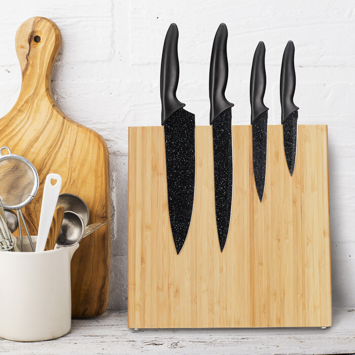 Relaxdays Magnetic Bamboo Knife Block