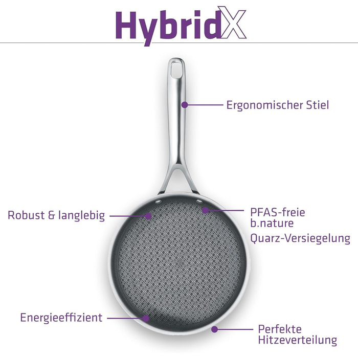 Сковорода Berndes HybridX 28 см з антипригарним покриттям b.nature Quartz – для індукції, всіх плит, екологічна (без PFAS)