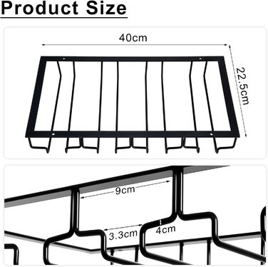 Підвісний органайзер для келихів Uten - металева стійка для 8-12 келихів, чорний, для бару, кухні, кафе