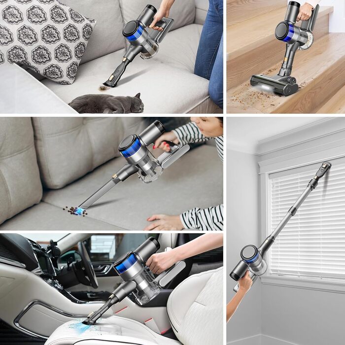 Акумуляторний пилосос Dzaki 45KPa бездротовий без мішка з дисплеєм, антизаплутана щітка, час роботи 55 хв, знімний акумулятор, для твердих поверхонь, шерсті тварин, килимів, авто (Золотистий сірий)